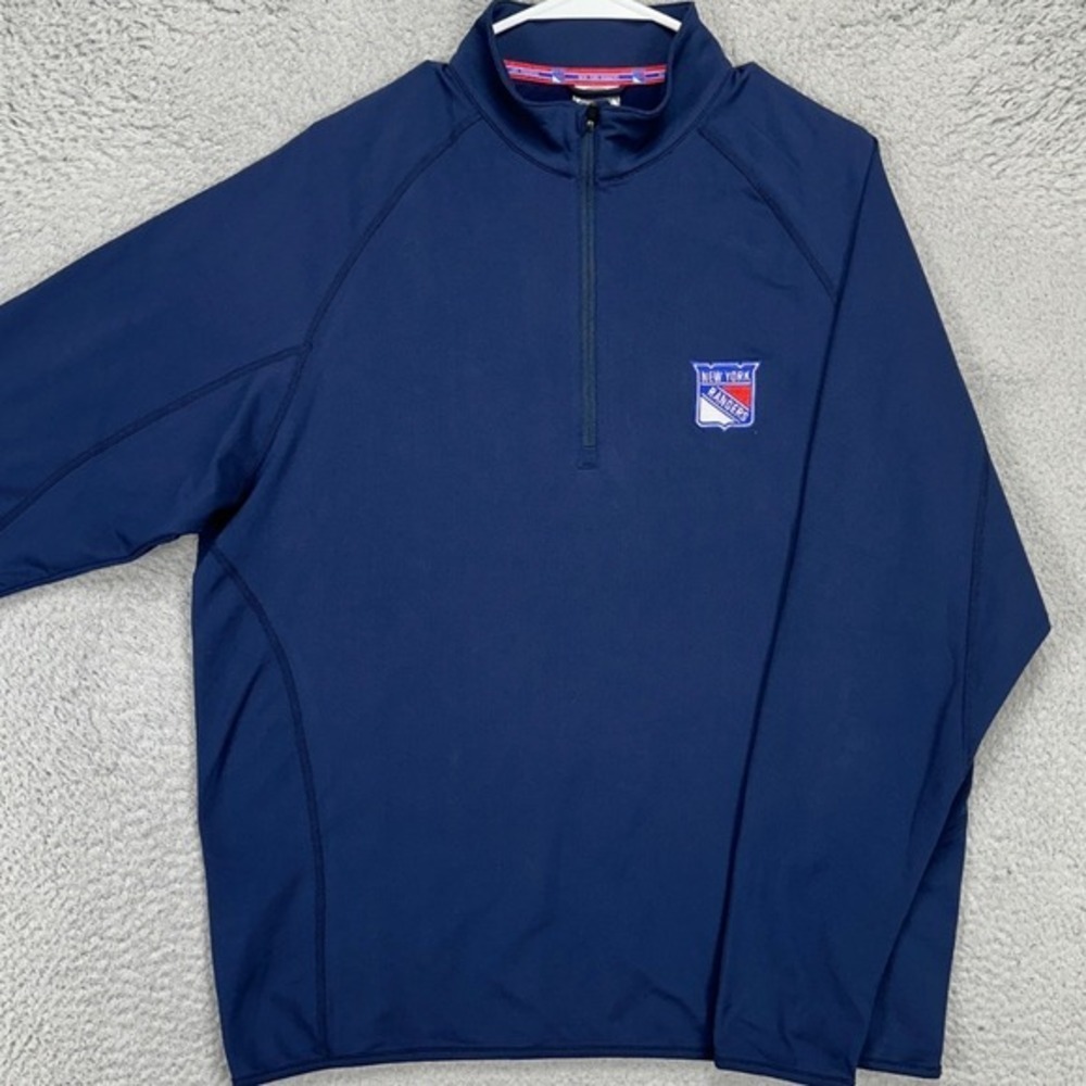 New York Rangers Pullover Mens Large Blue NHL Hockey 1/4 Zip Levelwear EUC